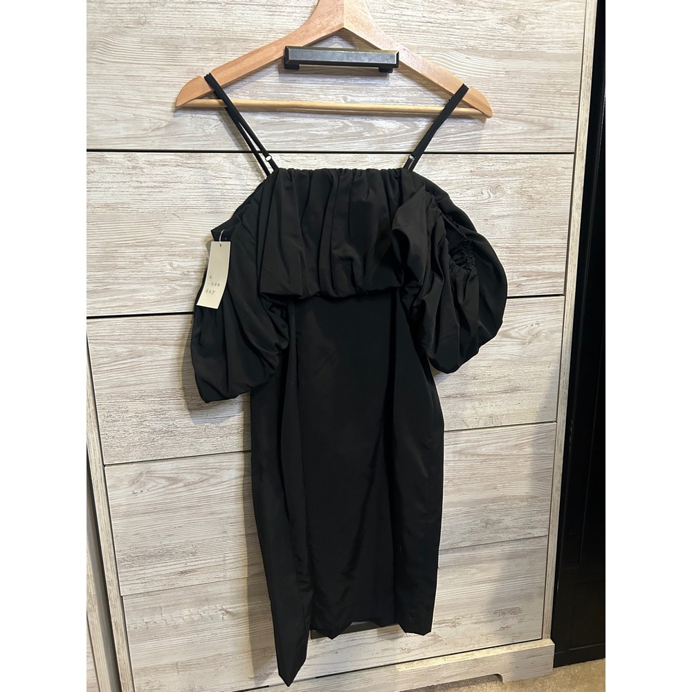 A New Day Black Off The Shoulder Puff Sleeve Mini Dress NWT Size 4 - Picture 6 of 6